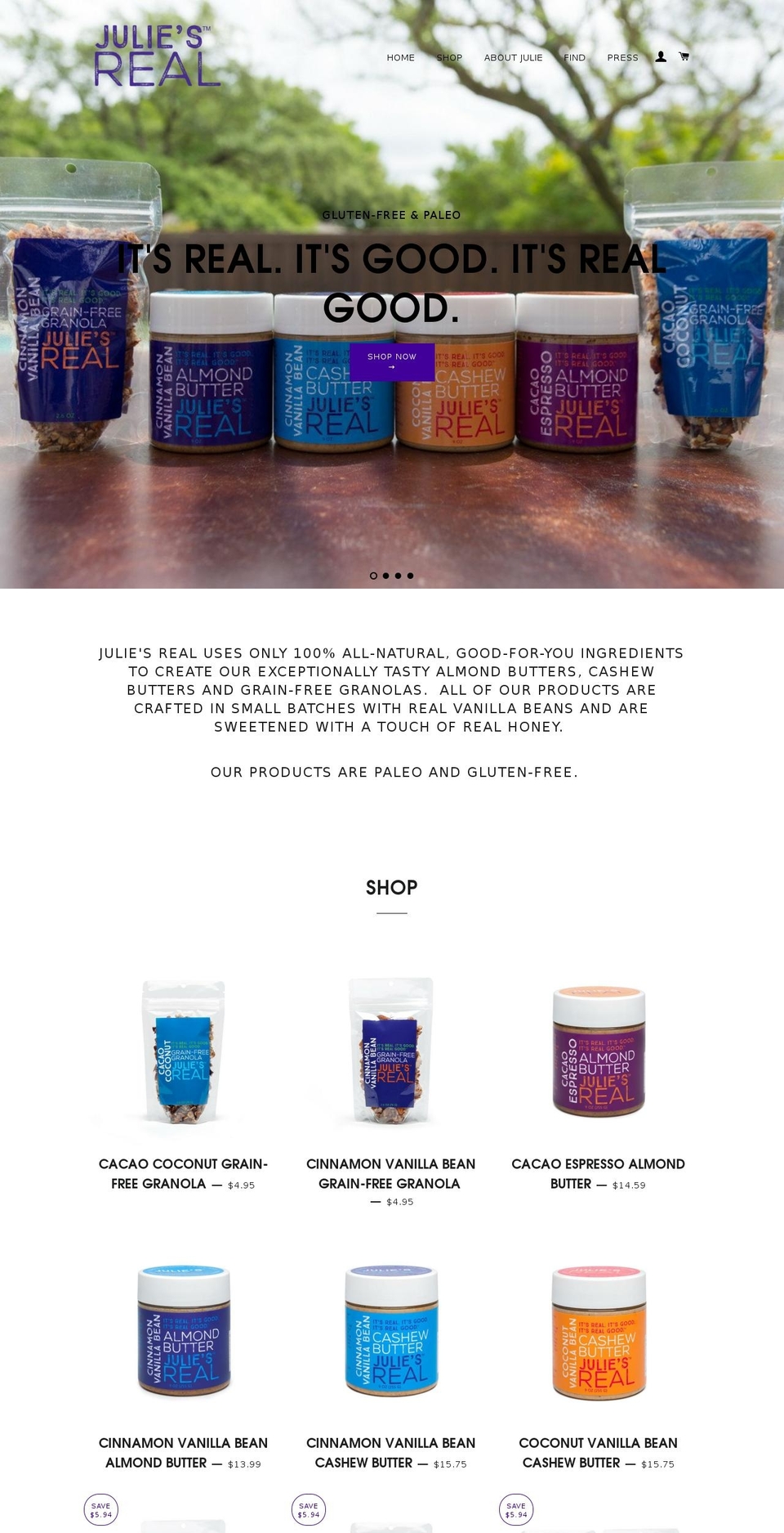 juliesrealcookies.com shopify website screenshot
