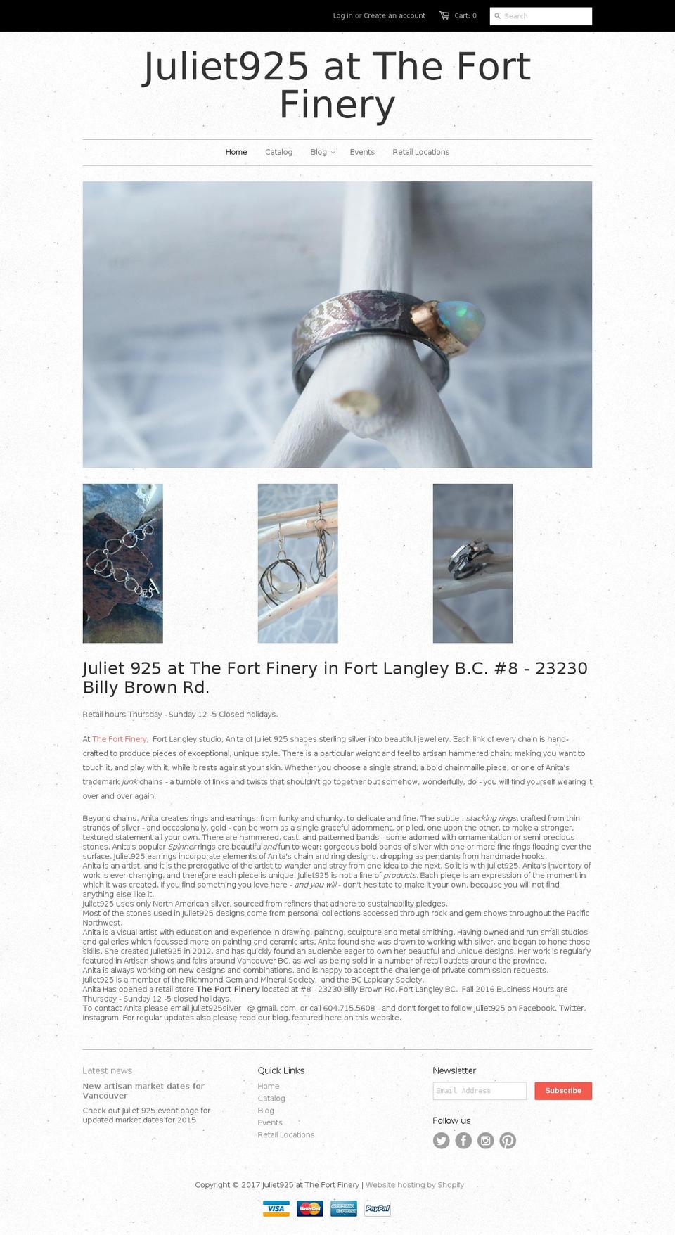 juliet925.com shopify website screenshot