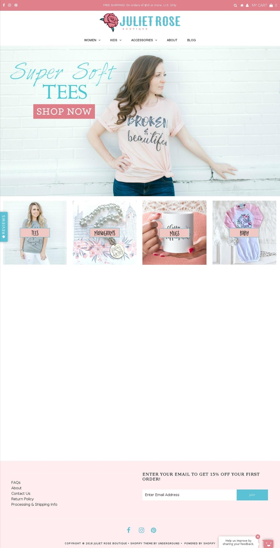 julietroseboutique.com — Shopify storefront screenshot
