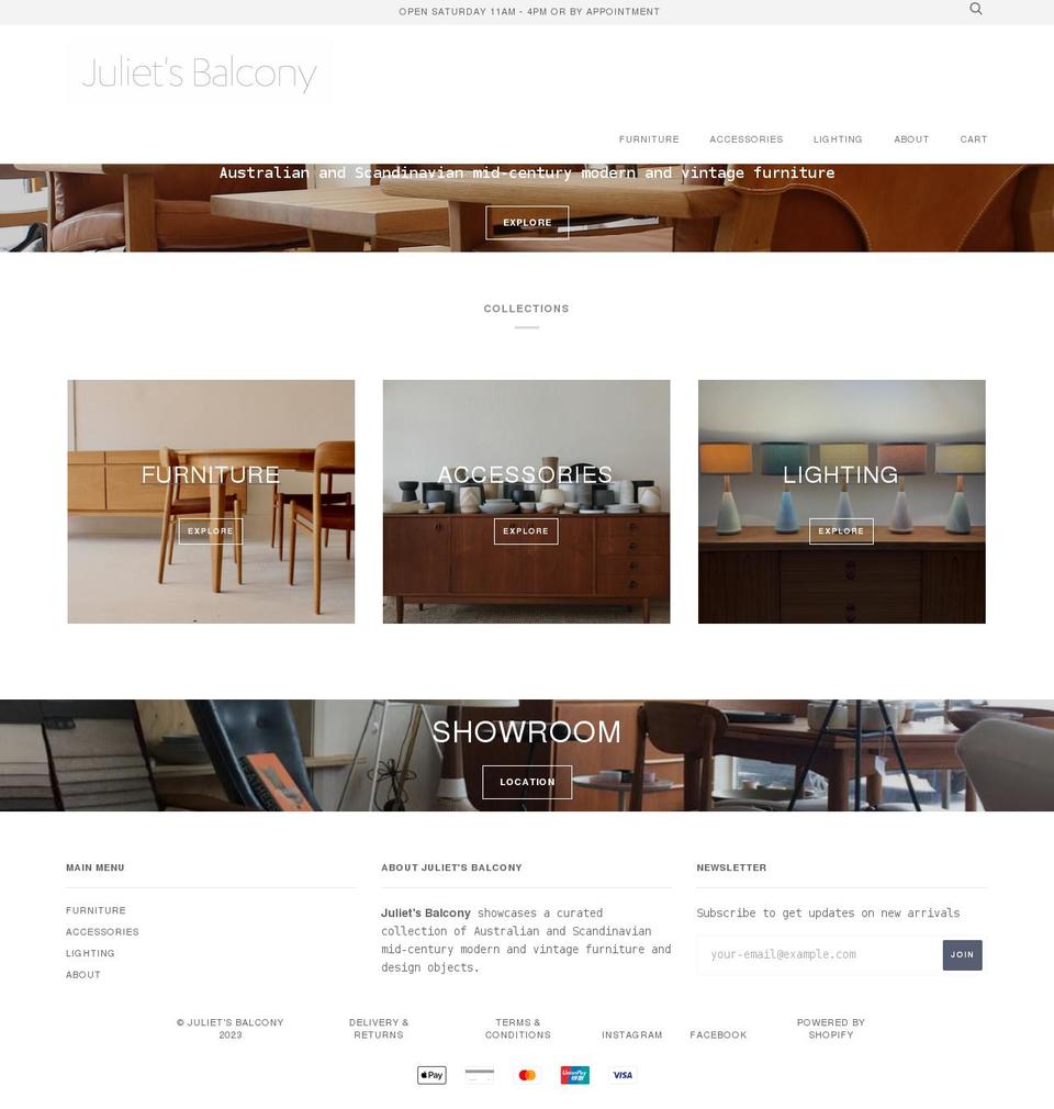 julietsbalcony.com.au shopify website screenshot