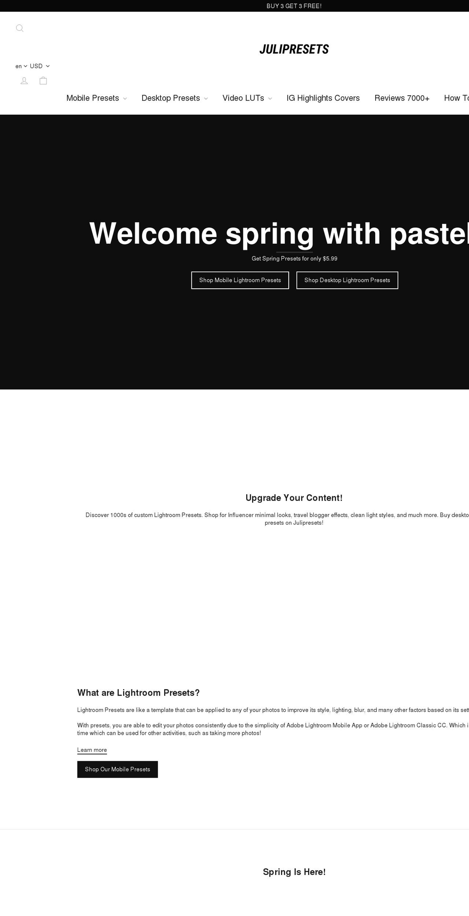 julipresets.com shopify website screenshot