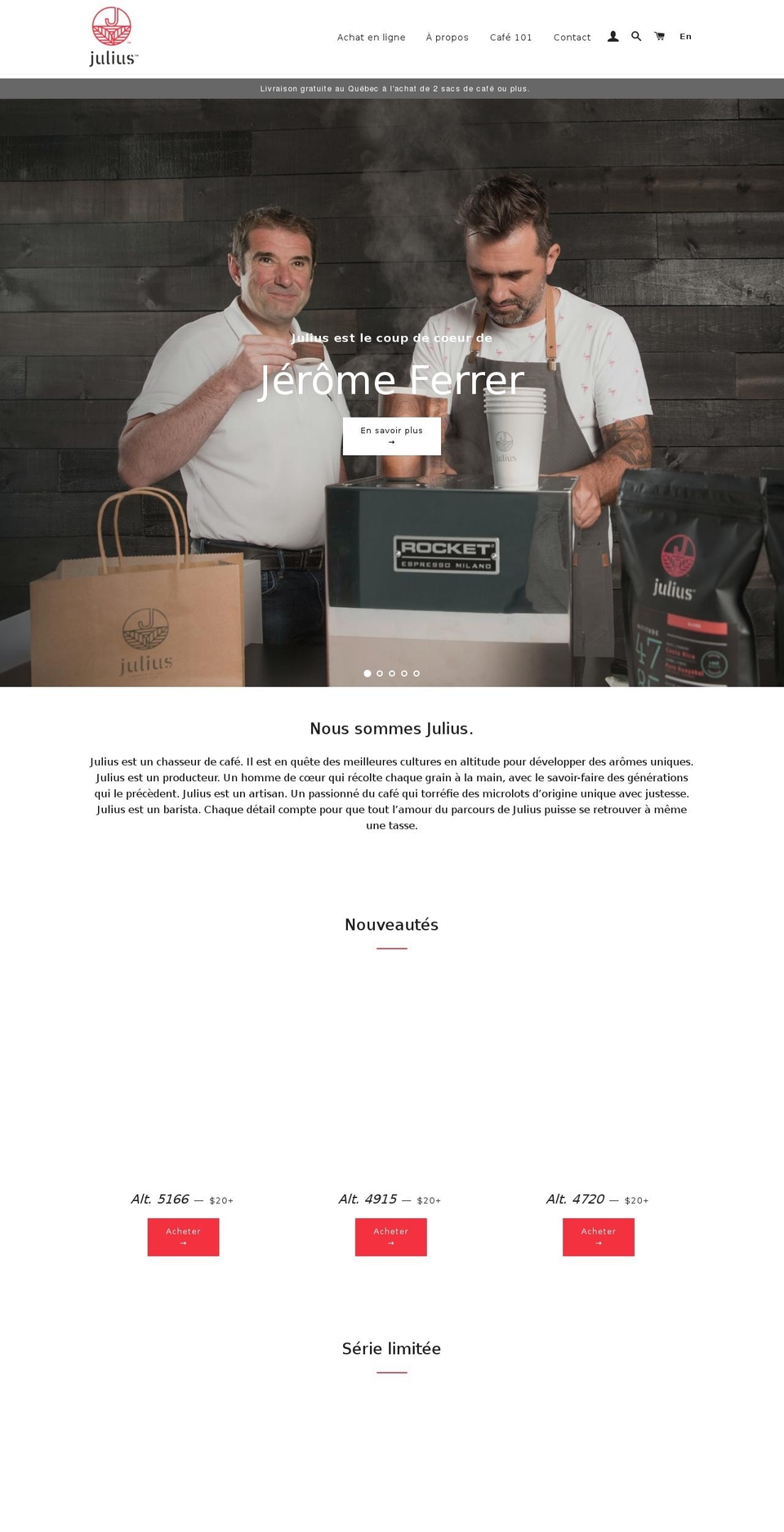 juliuschasseurscafe.com — Shopify storefront screenshot