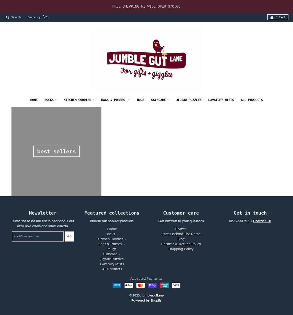 jumblegutlane.com — Shopify storefront screenshot