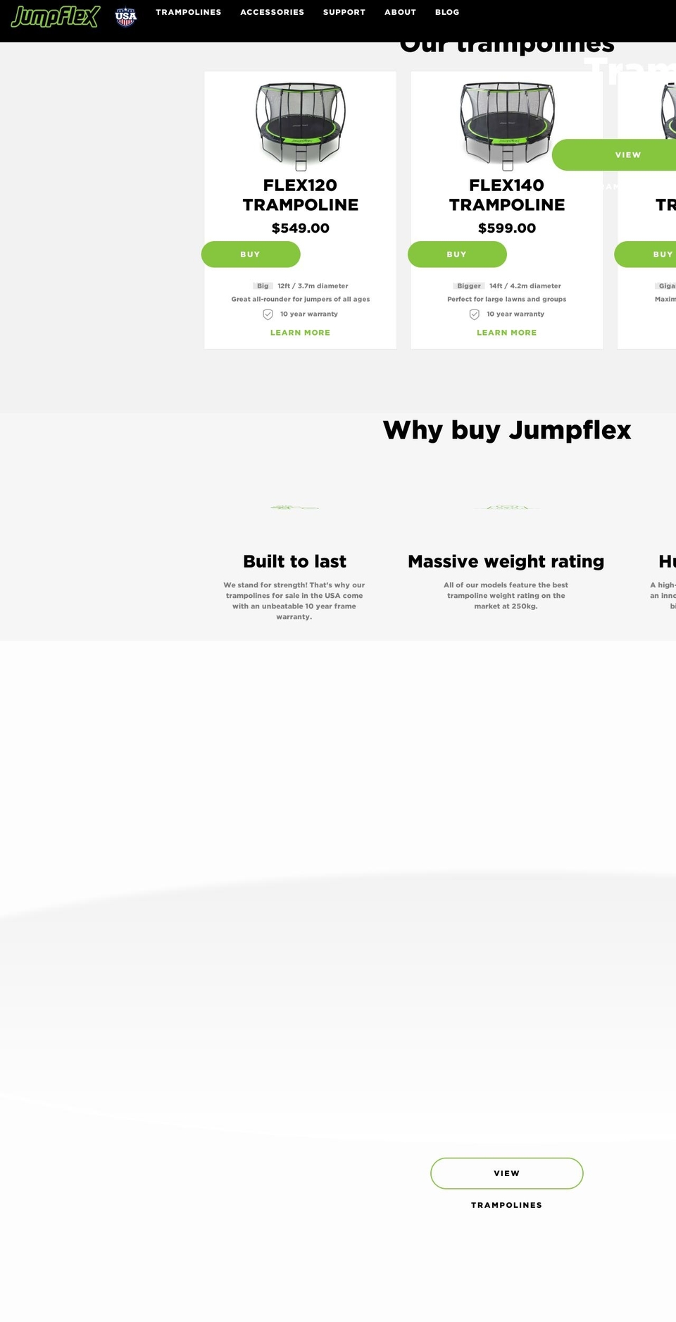 jumpflextrampolines.com — Shopify storefront screenshot