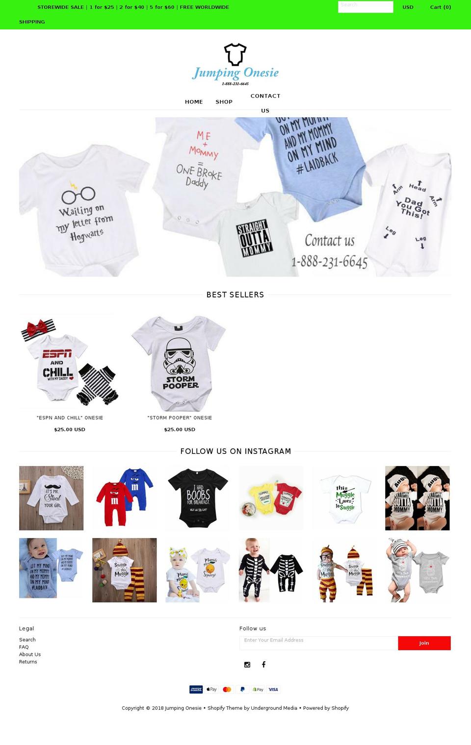 jumpingonesie.com — Shopify storefront screenshot