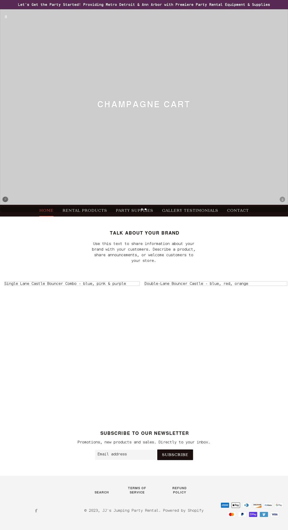 jumpingpartyrental.com shopify website screenshot