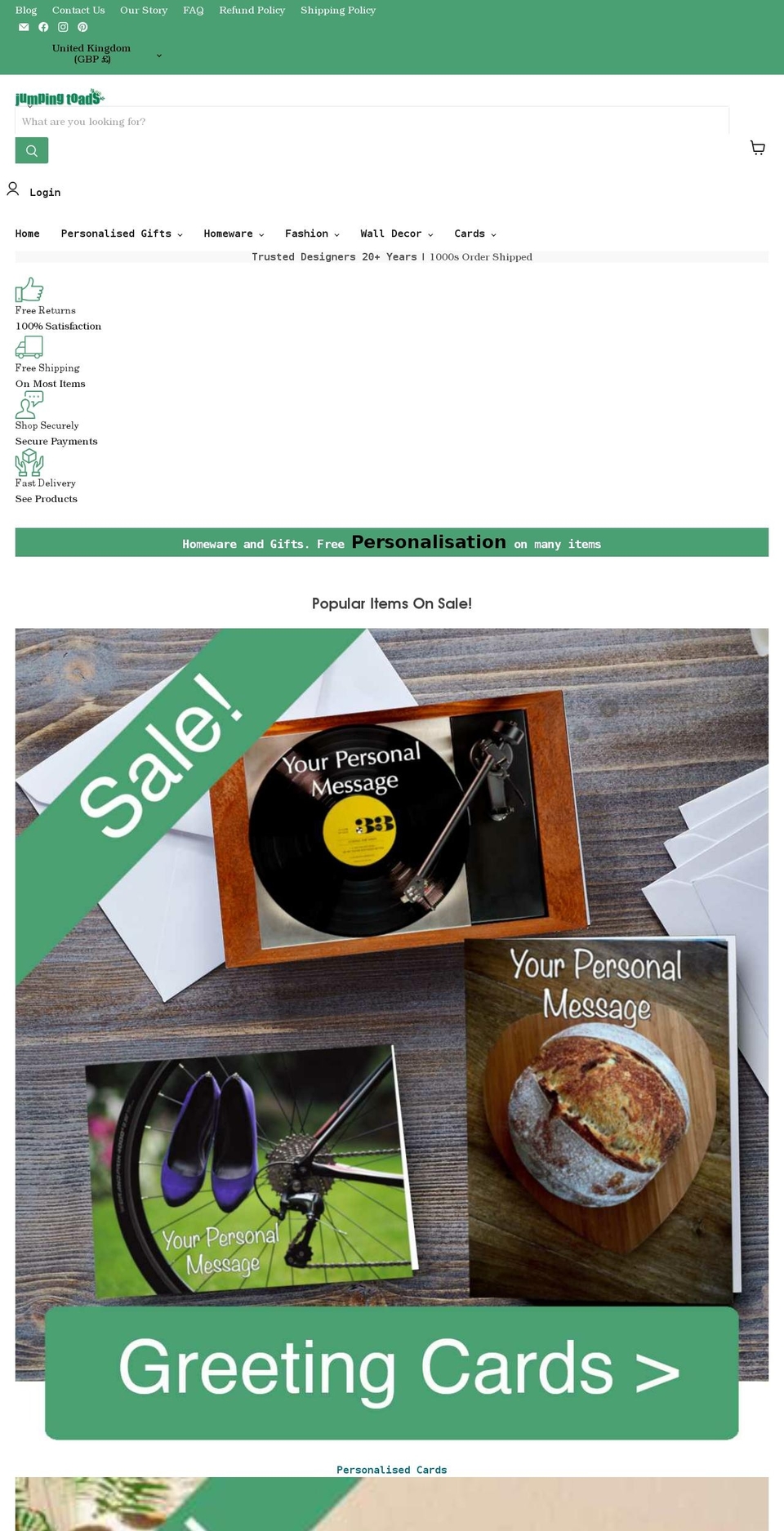 jumpingtoads.com shopify website screenshot