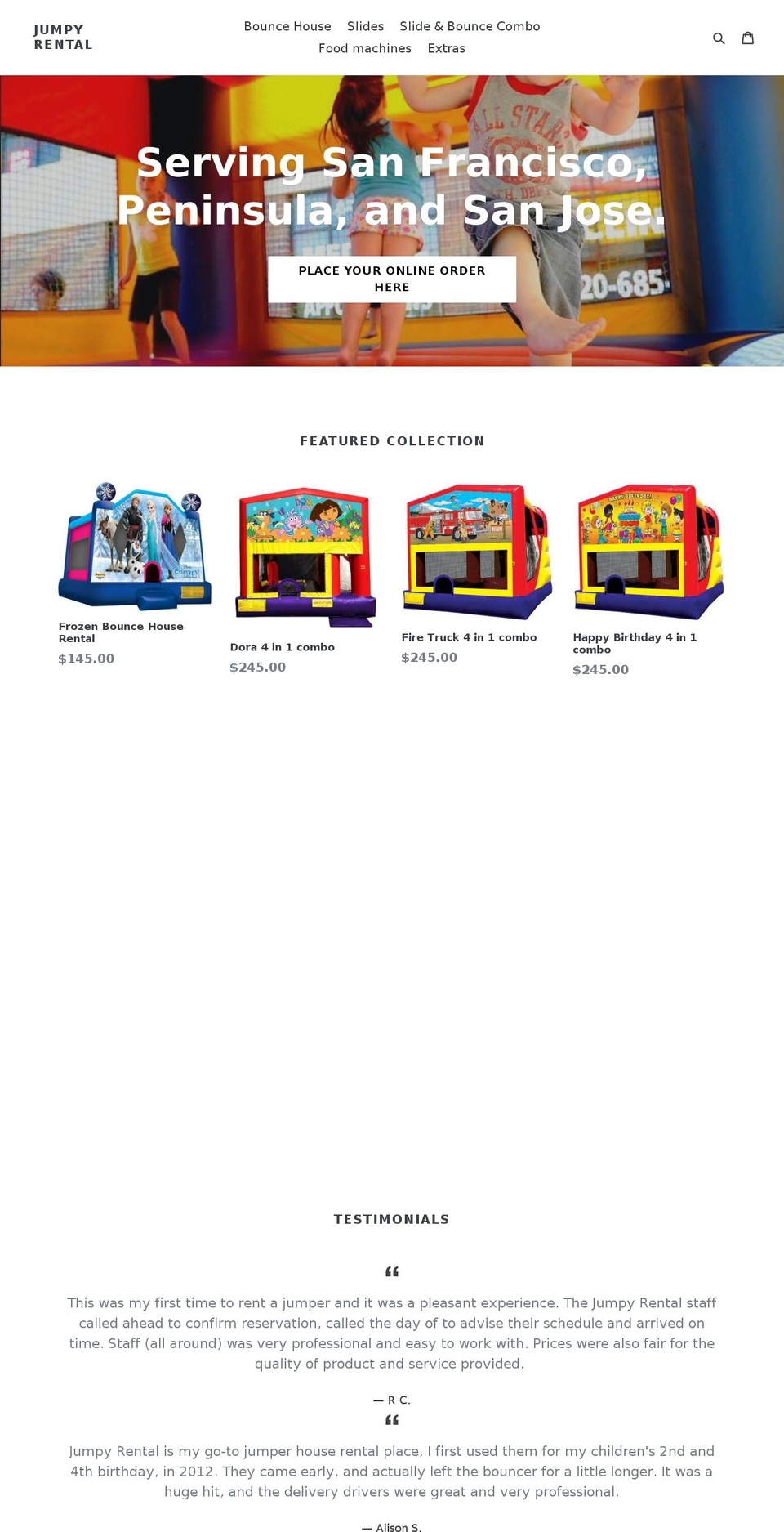 jumpyrental.com — Shopify storefront screenshot