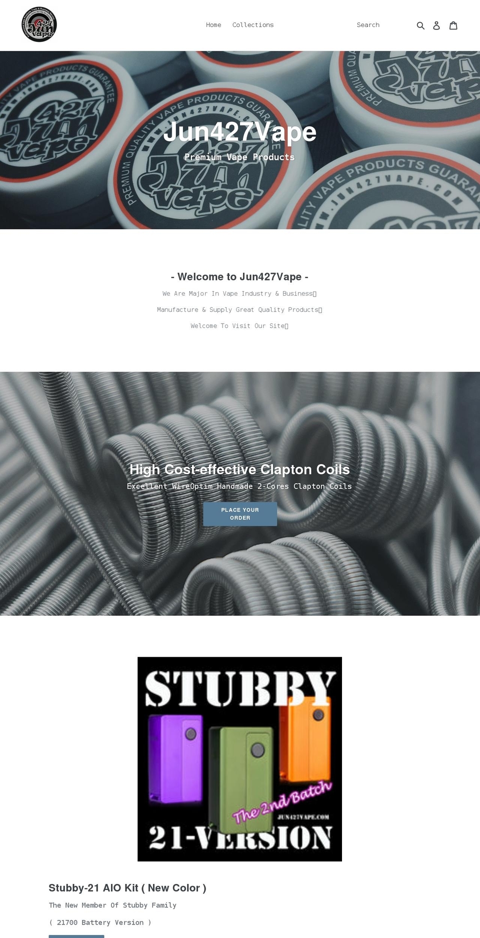 jun427vape.com shopify website screenshot