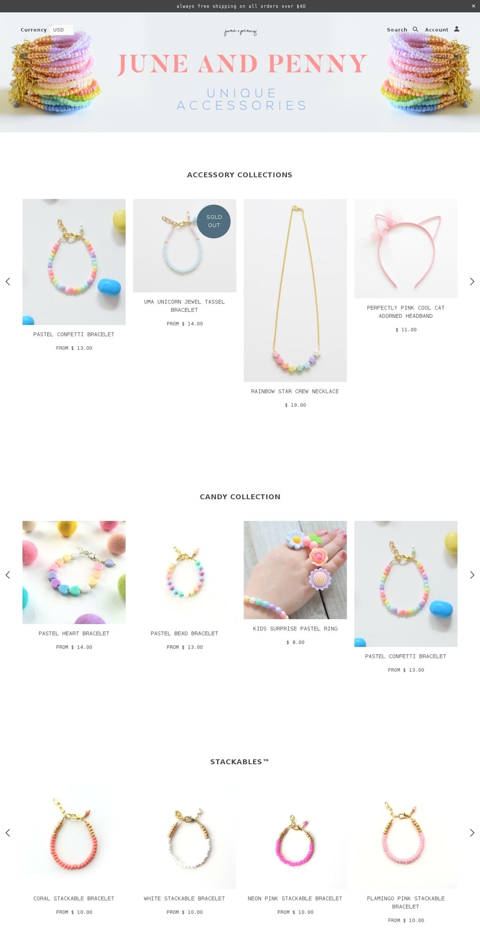 juneandpenny.com — Shopify storefront screenshot