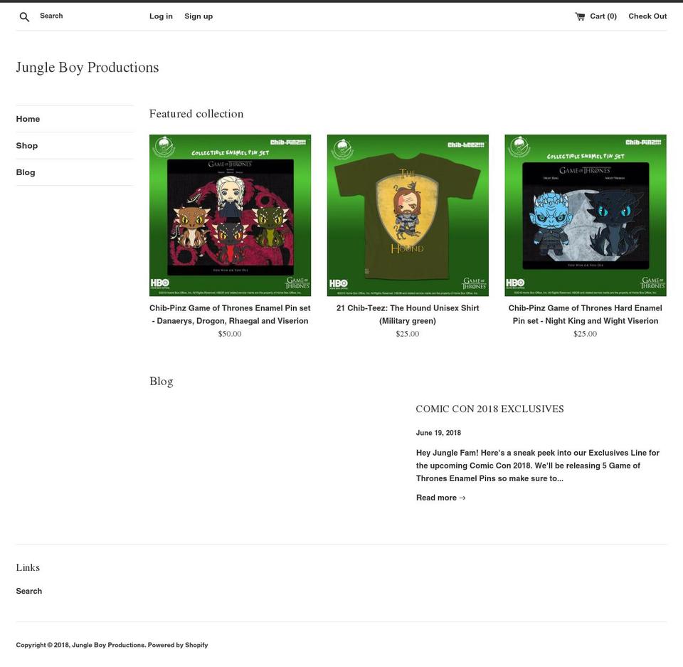jungleboyproductions.com — Shopify storefront screenshot