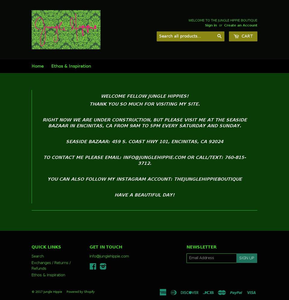 junglehippie.com shopify website screenshot