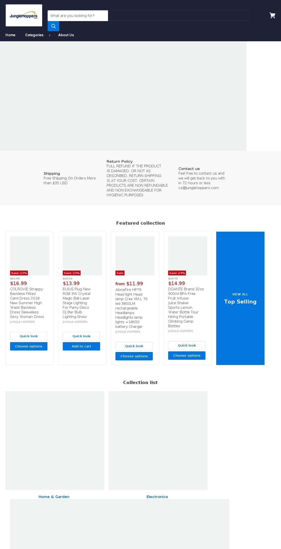 junglehoppers.com — Shopify storefront screenshot