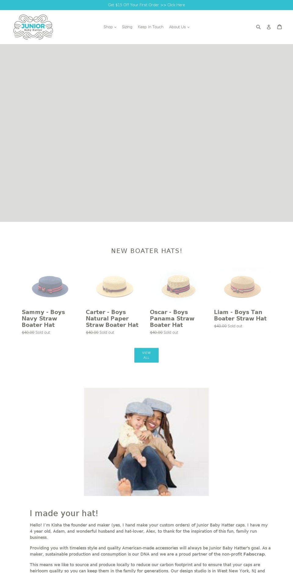 juniorbabyhatter.us shopify website screenshot