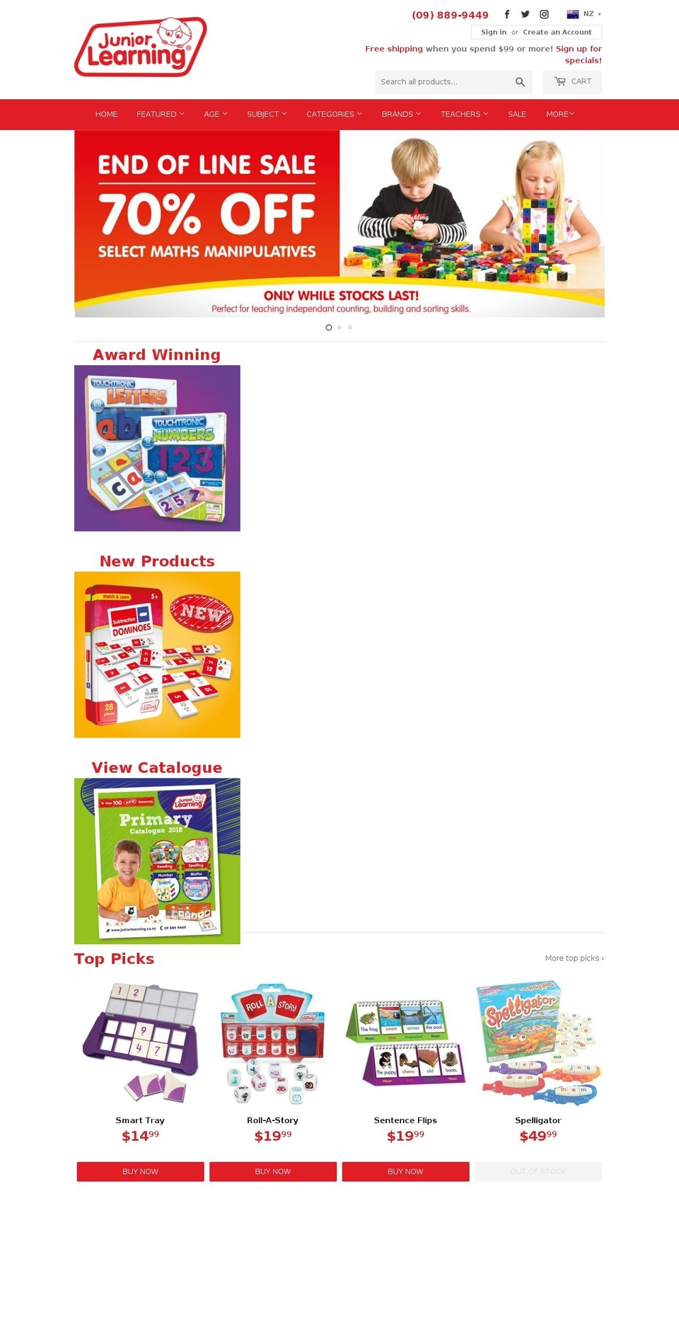 juniorlearning.co.nz shopify website screenshot