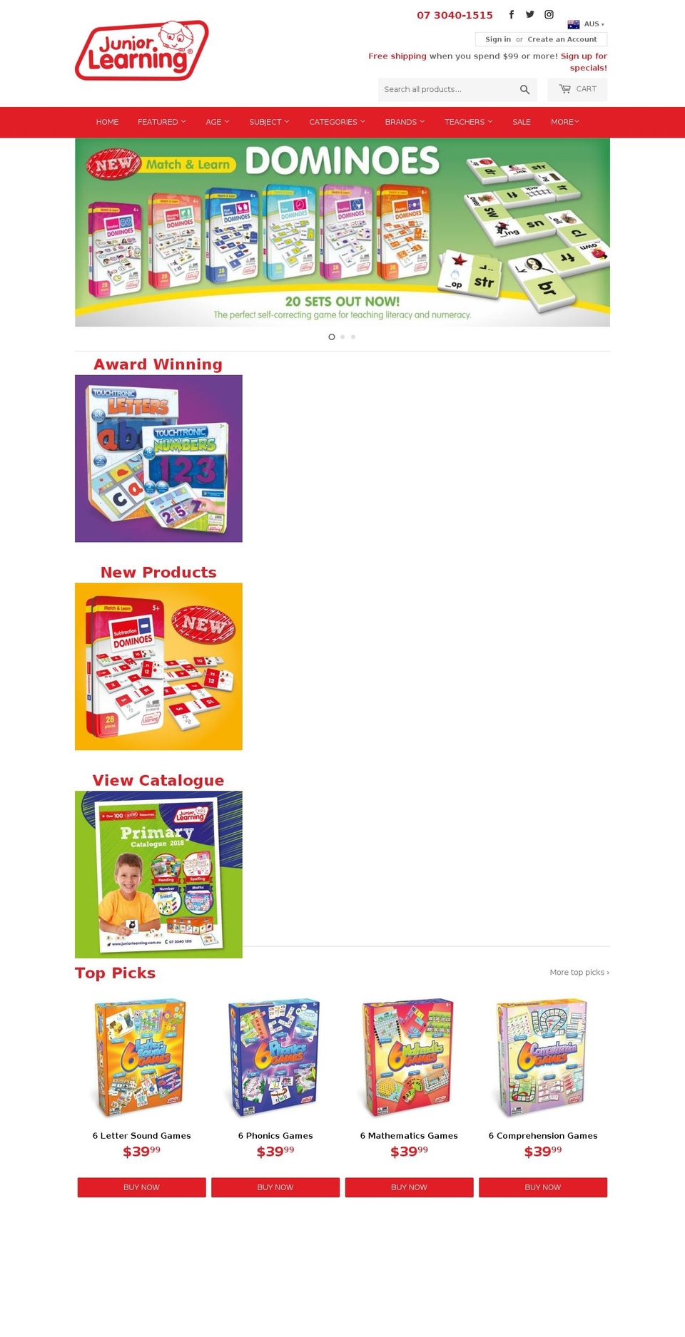 juniorlearning.com.au shopify website screenshot