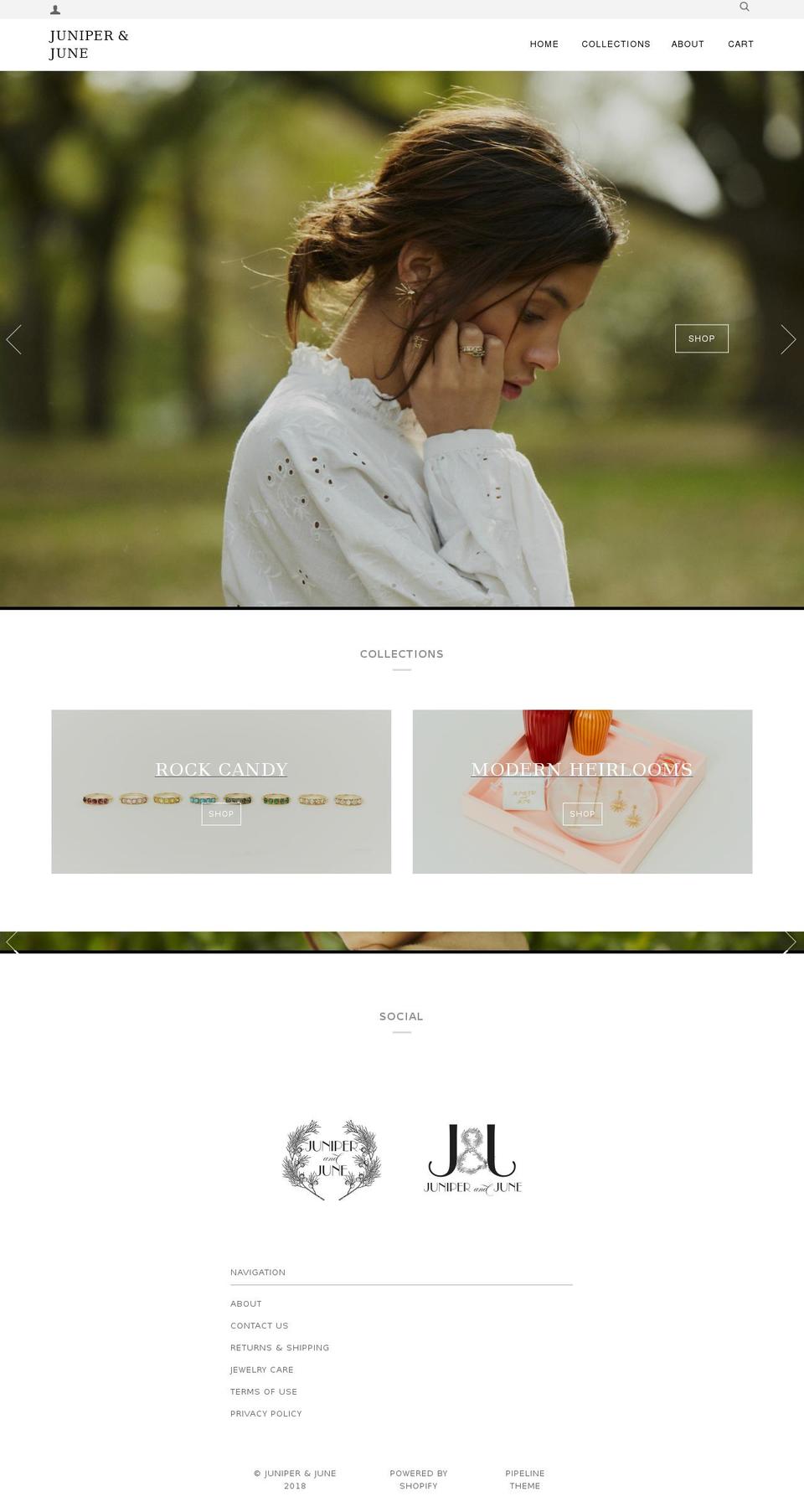 juniperandjune.com shopify website screenshot