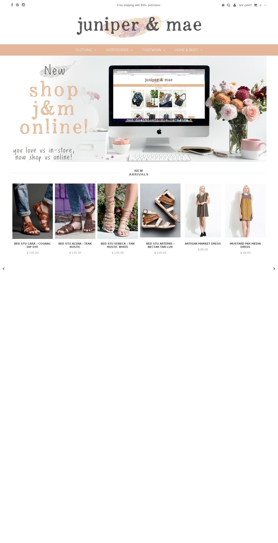 juniperandmae.com shopify website screenshot
