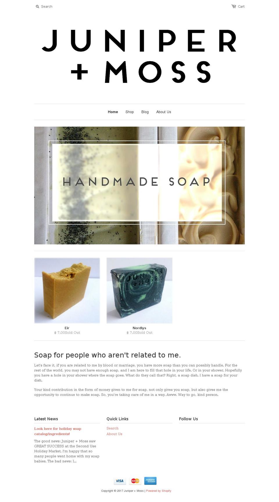 juniperandmoss.com shopify website screenshot