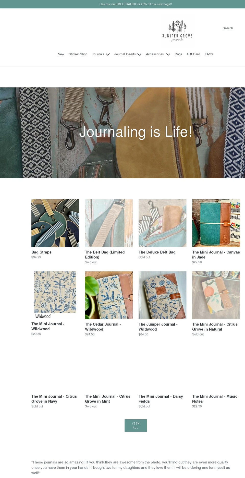 junipergrovejournals.com shopify website screenshot
