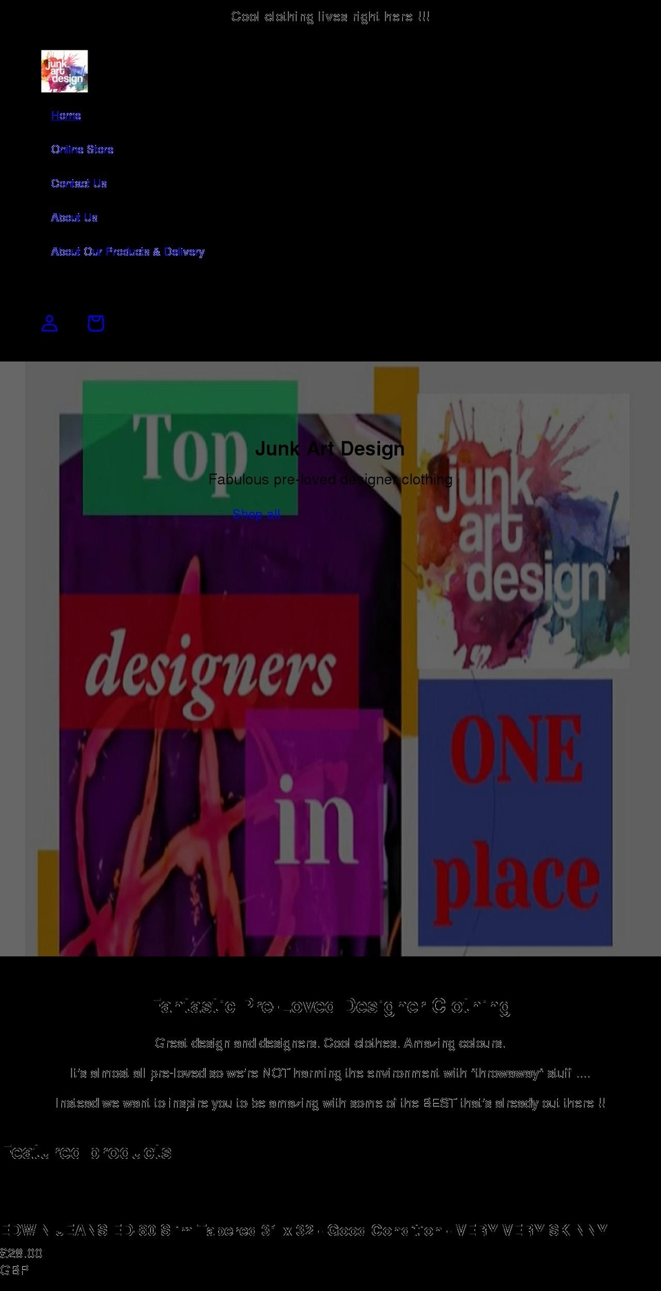 junkartdesign.co.uk shopify website screenshot