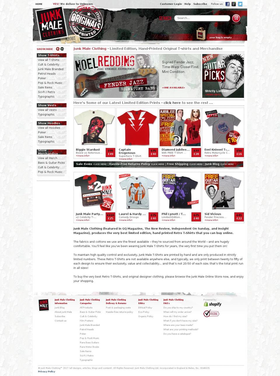 junkmaleclothing.com shopify website screenshot