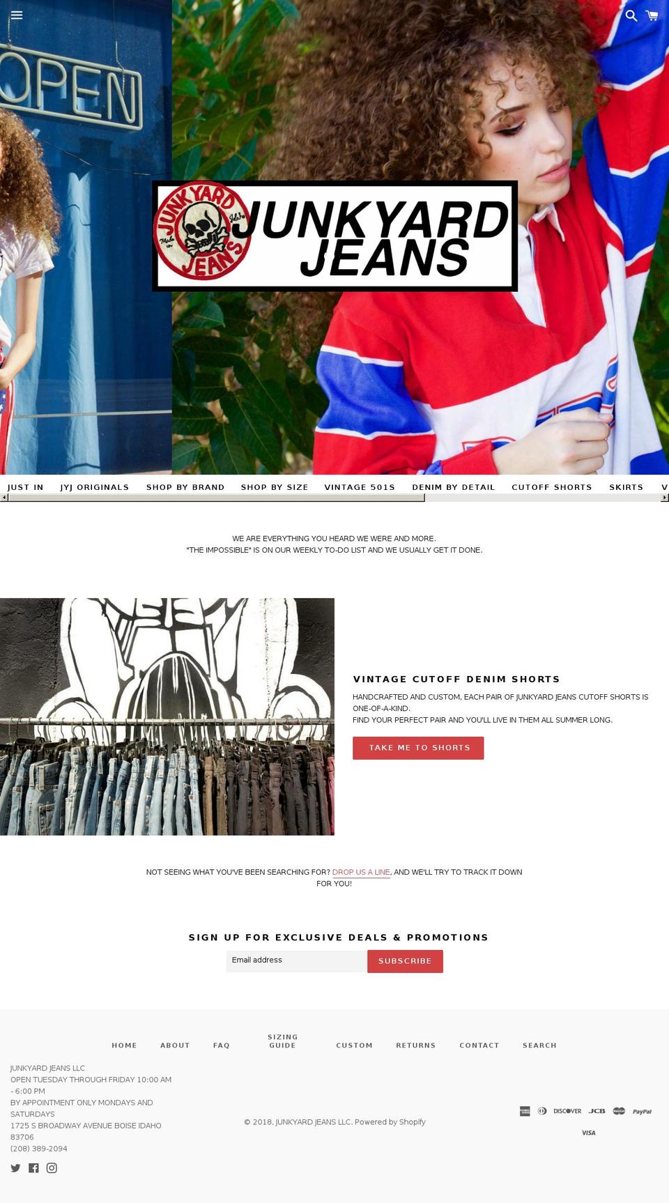 junkyardjeans.com shopify website screenshot