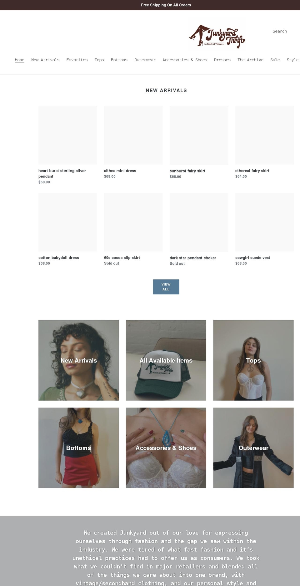junkyardthrift.com shopify website screenshot