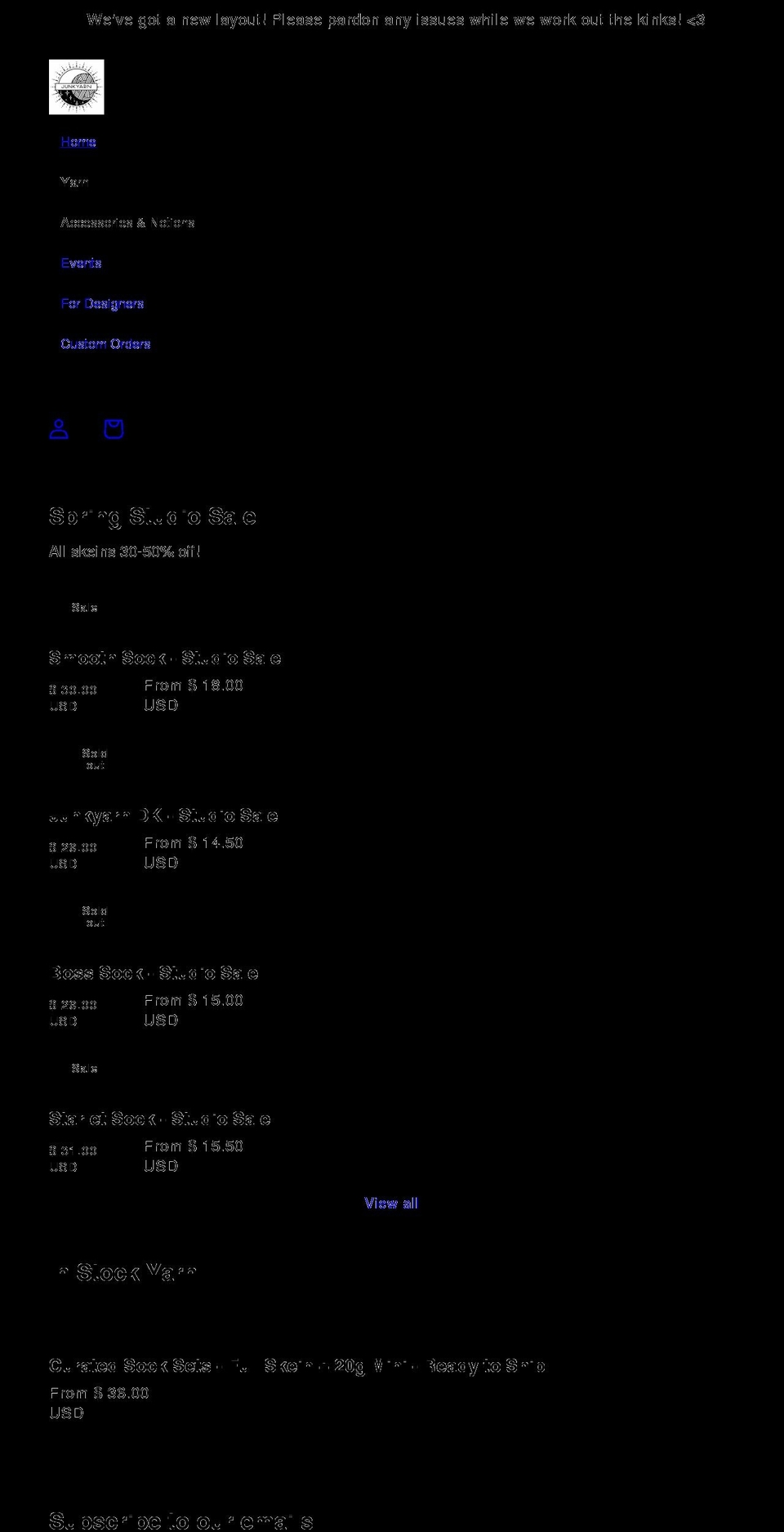 junkyarn.myshopify.com shopify website screenshot