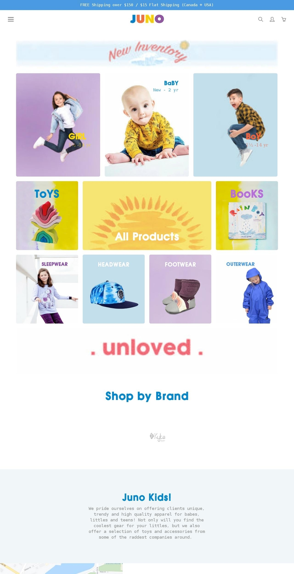 junokidsclothes.com shopify website screenshot