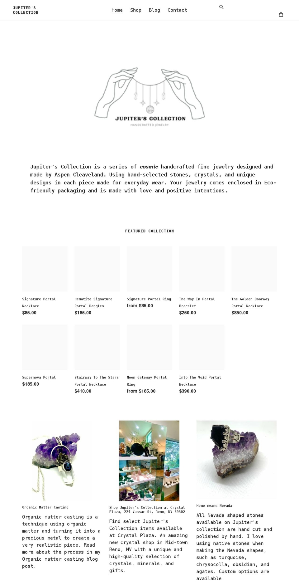 jupiterscollection.com shopify website screenshot