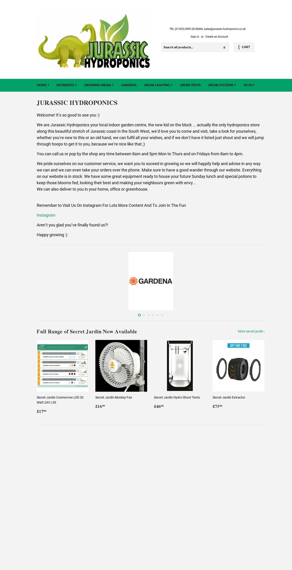 jurassic-hydroponics.co.uk shopify website screenshot