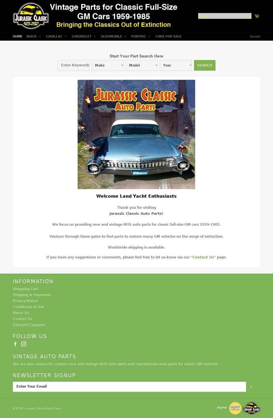 jurassicclassicautosales.com — Shopify storefront screenshot