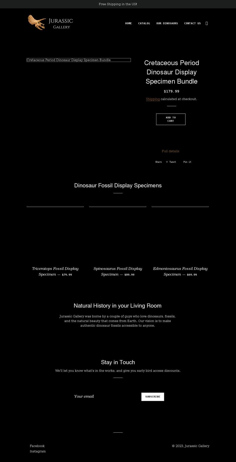 jurassicgallery.com shopify website screenshot