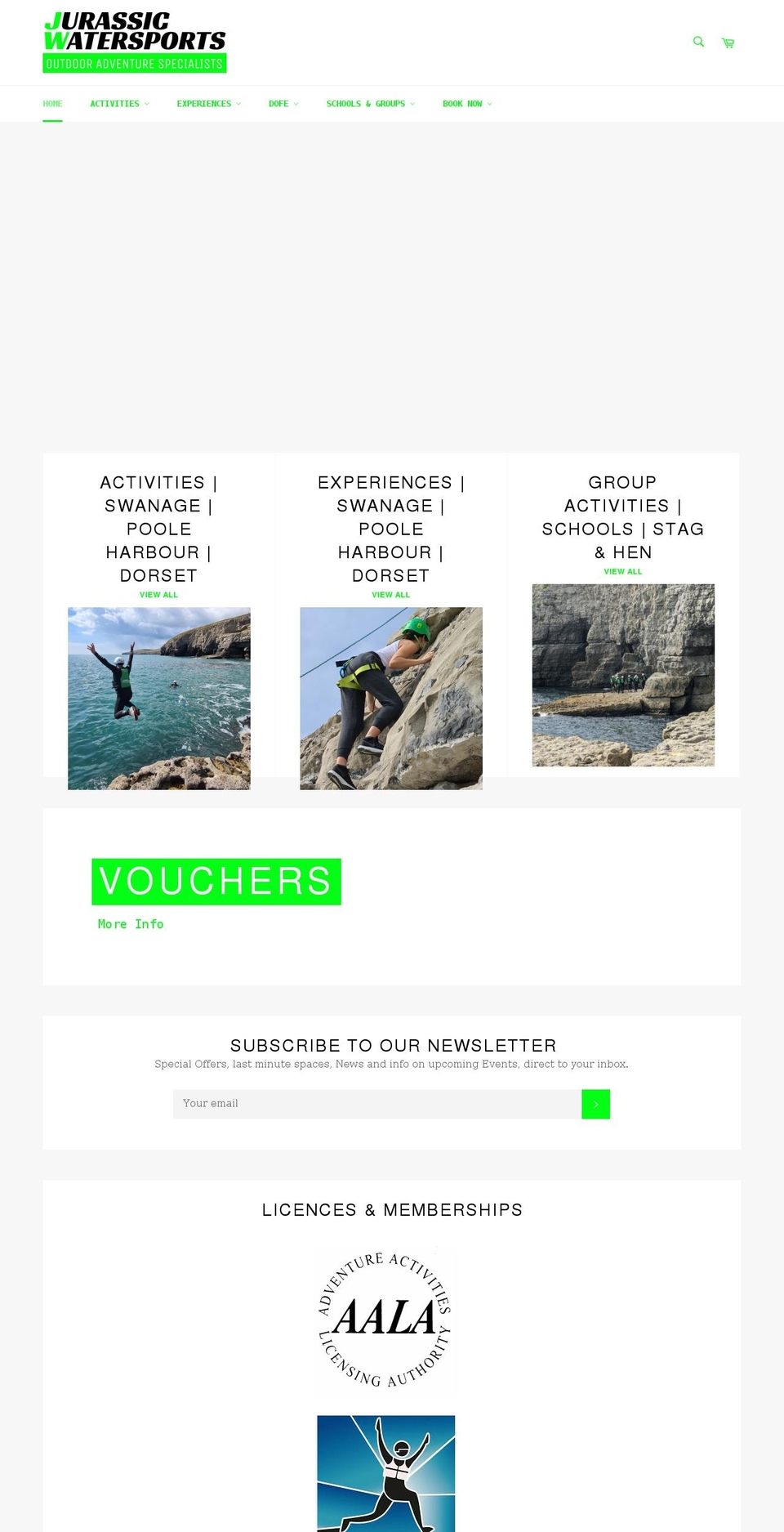 jurassicwatersports.co.uk shopify website screenshot