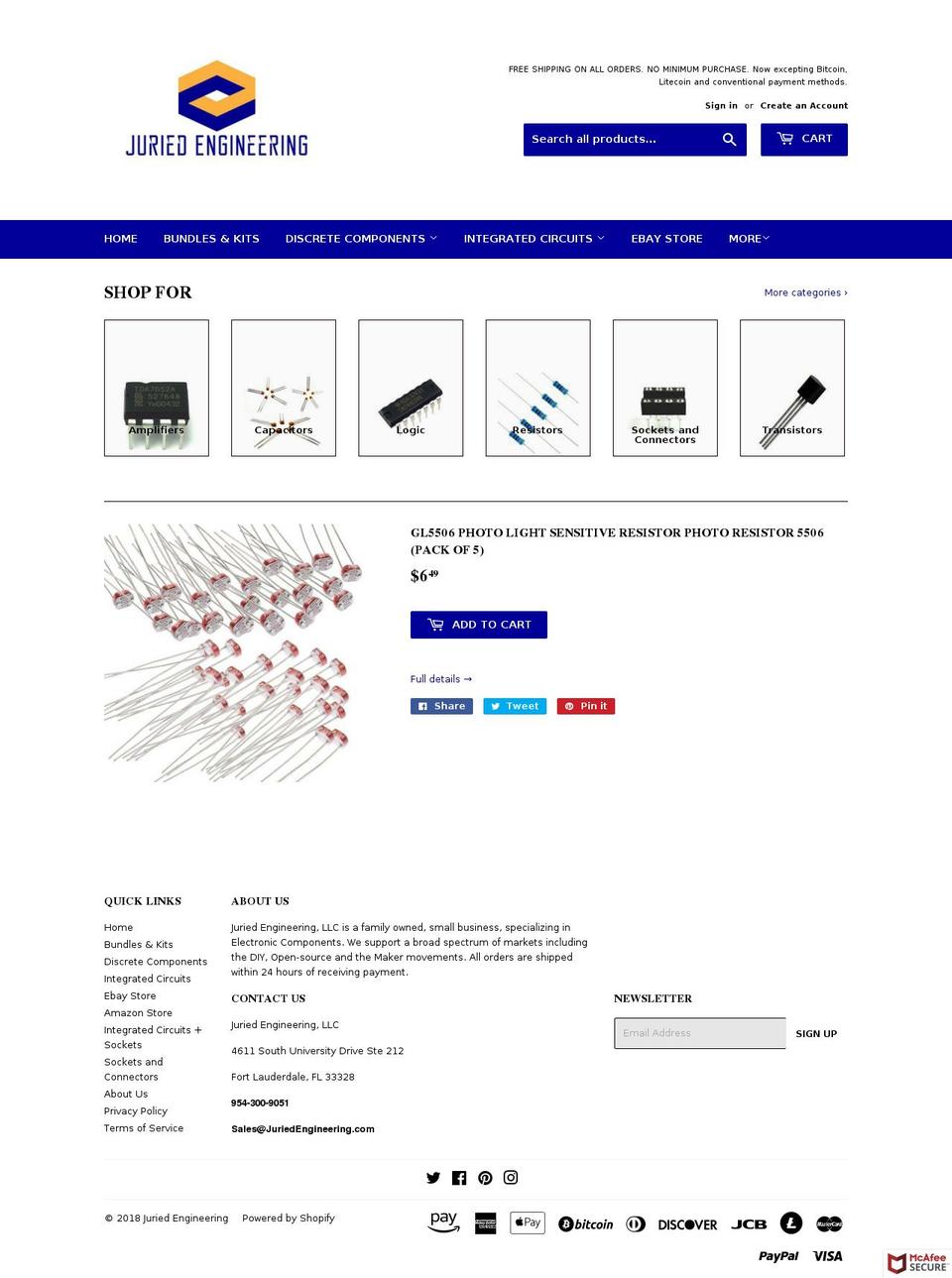 juriedengineering.com shopify website screenshot