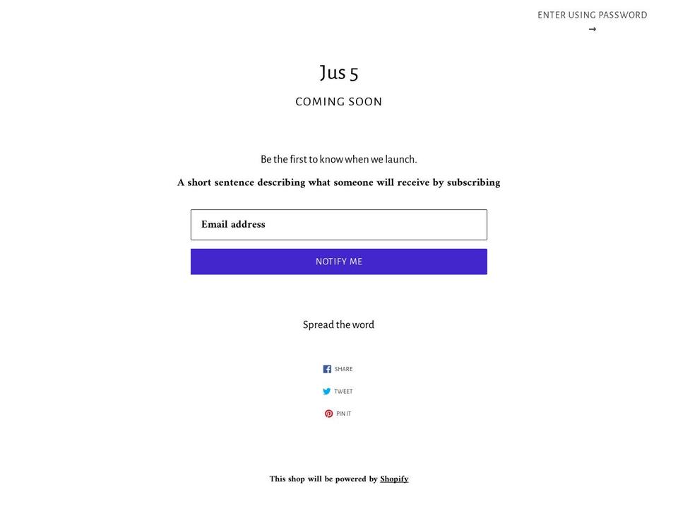 jus5.com — Shopify storefront screenshot
