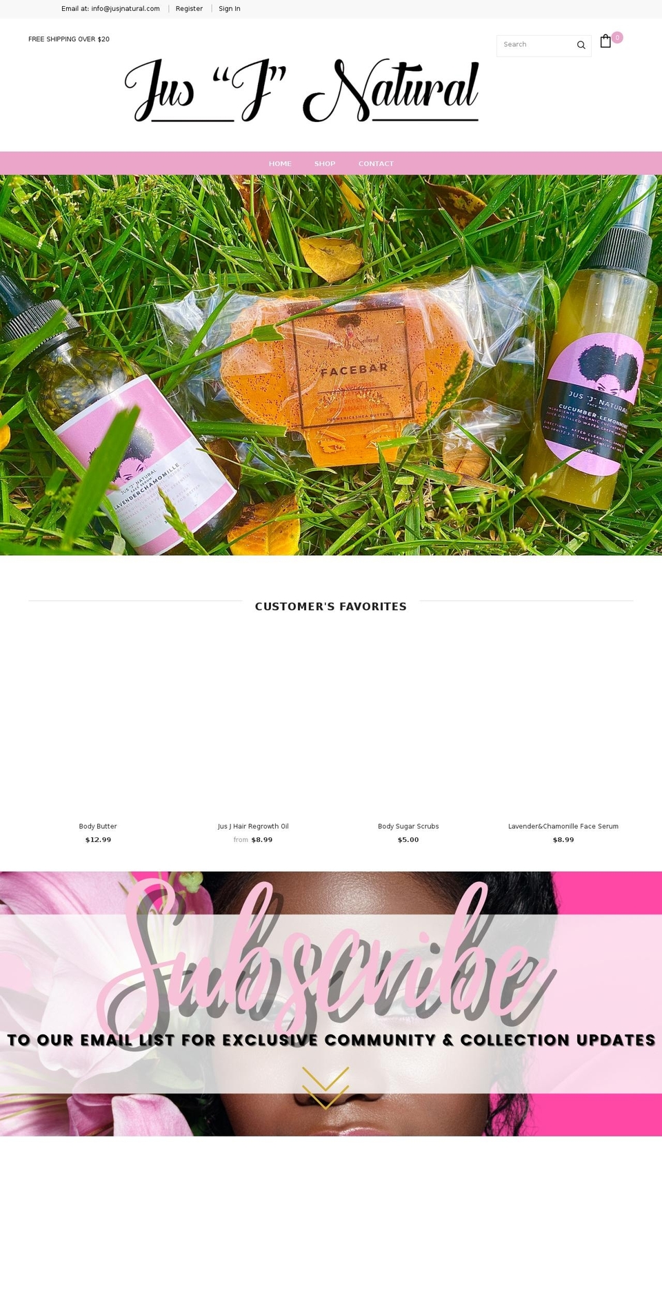 jusjnatural.com shopify website screenshot