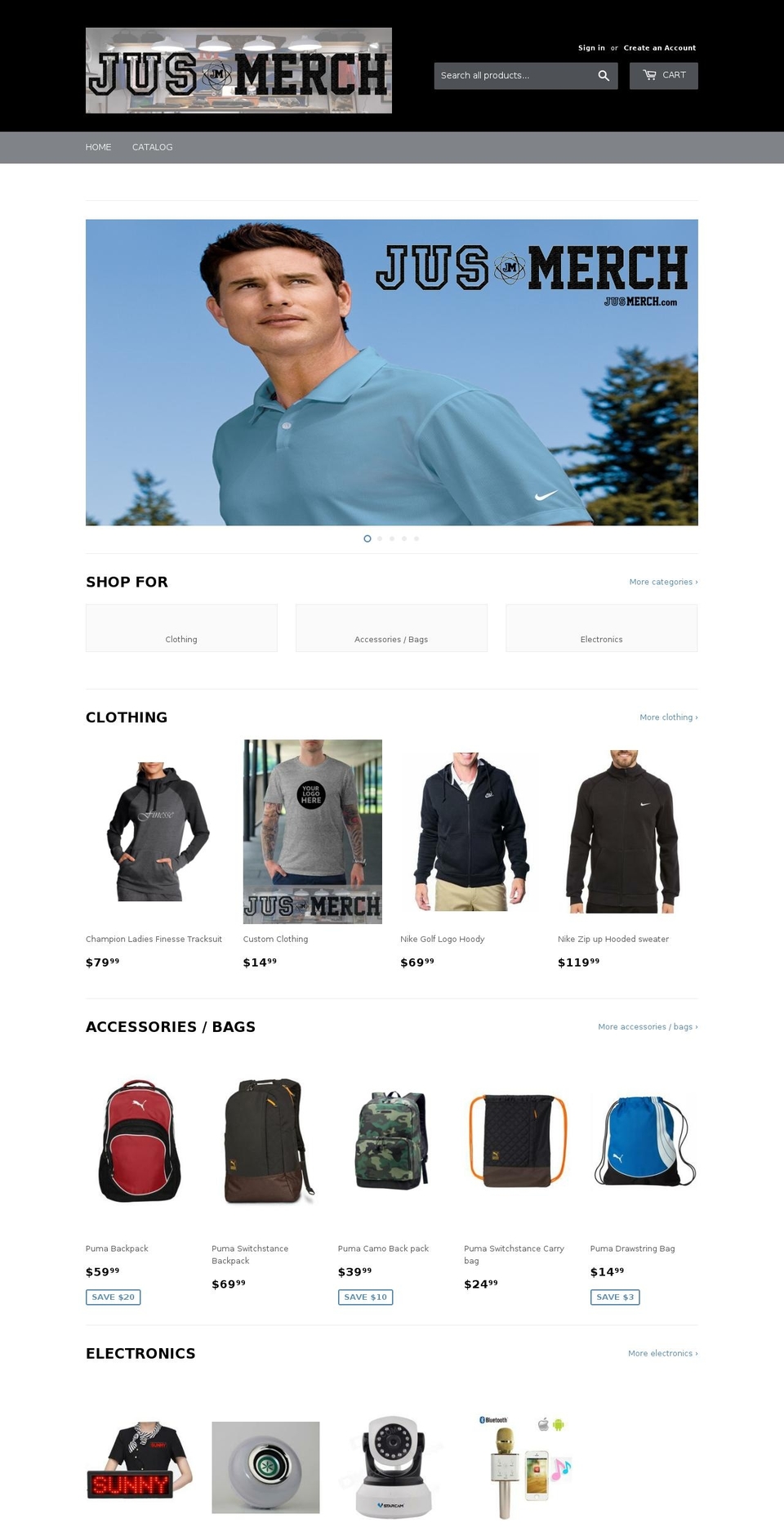 jusmerch.com — Shopify storefront screenshot
