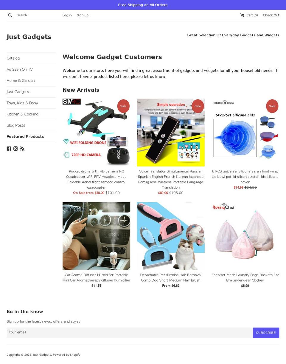 just-gadgets.com — Shopify storefront screenshot