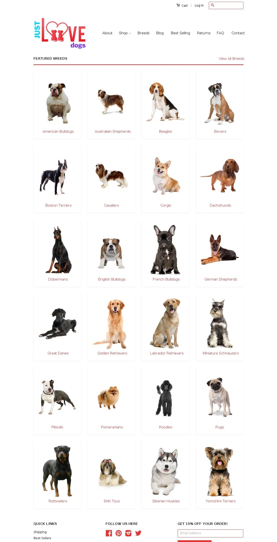 just-love-dogs.myshopify.com shopify website screenshot