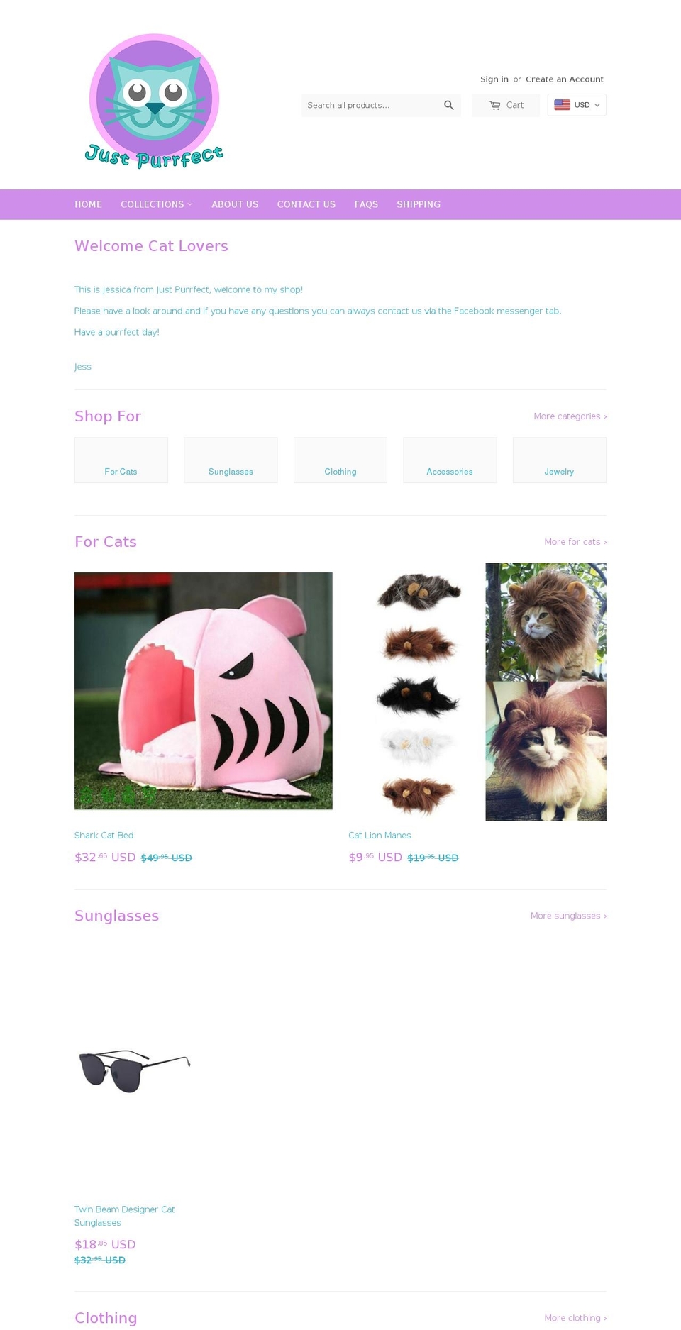 just-purrfect.com — Shopify storefront screenshot