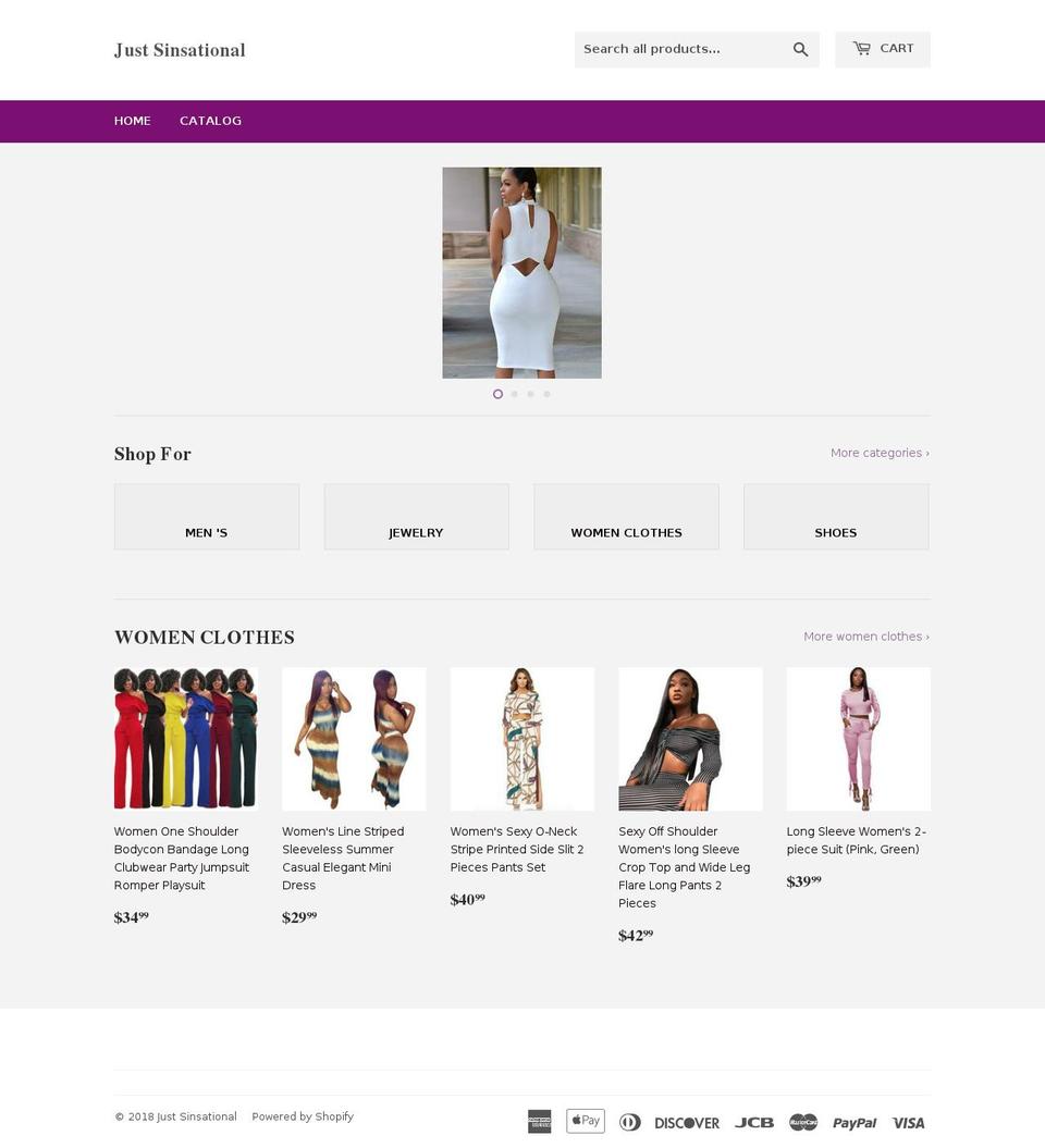 just-sinsational.com — Shopify storefront screenshot