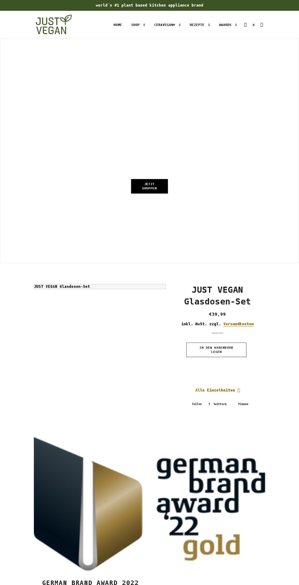 just-vegan.de shopify website screenshot