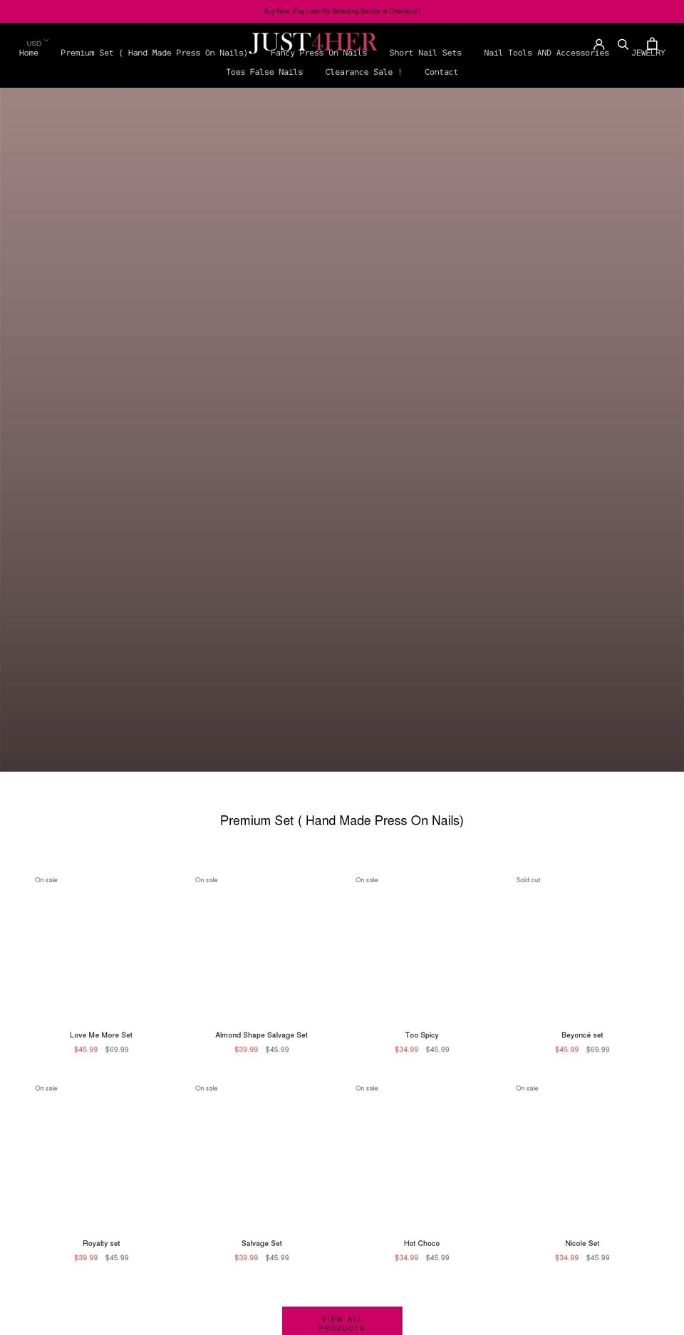 just4hers.com shopify website screenshot