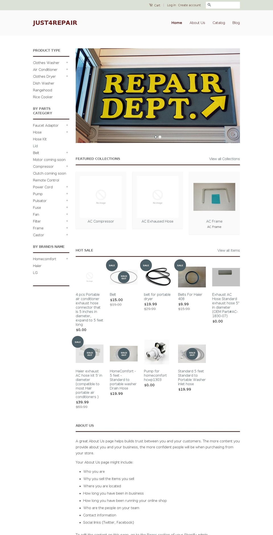 just4repair.com shopify website screenshot