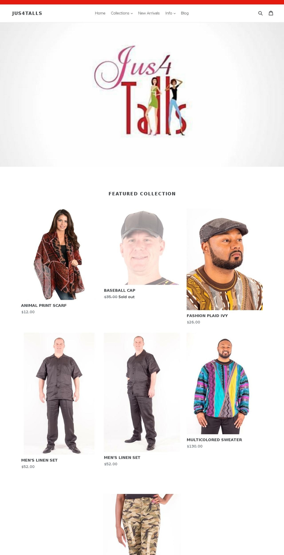 just4talls.com — Shopify storefront screenshot