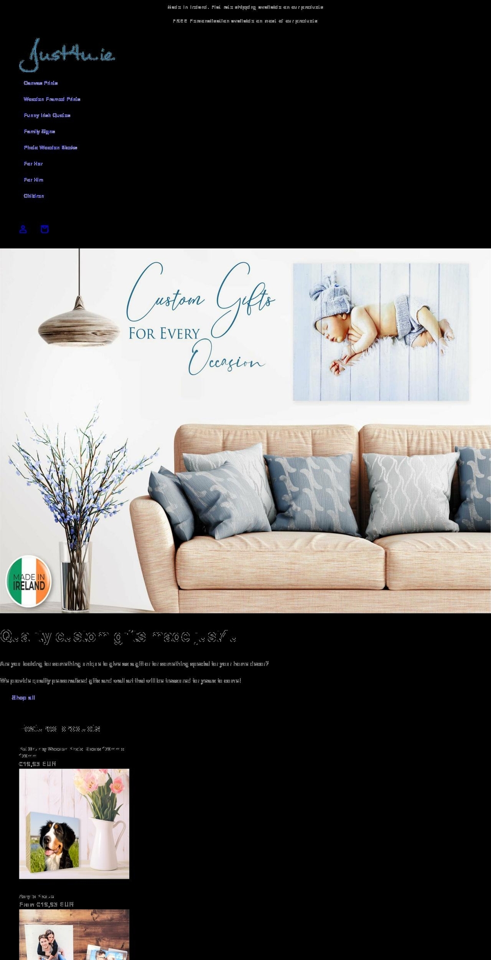 just4u.ie shopify website screenshot