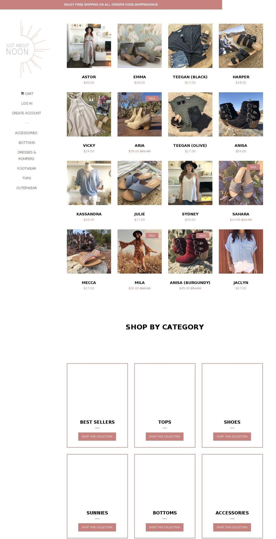 justaboutnoon.com — Shopify storefront screenshot