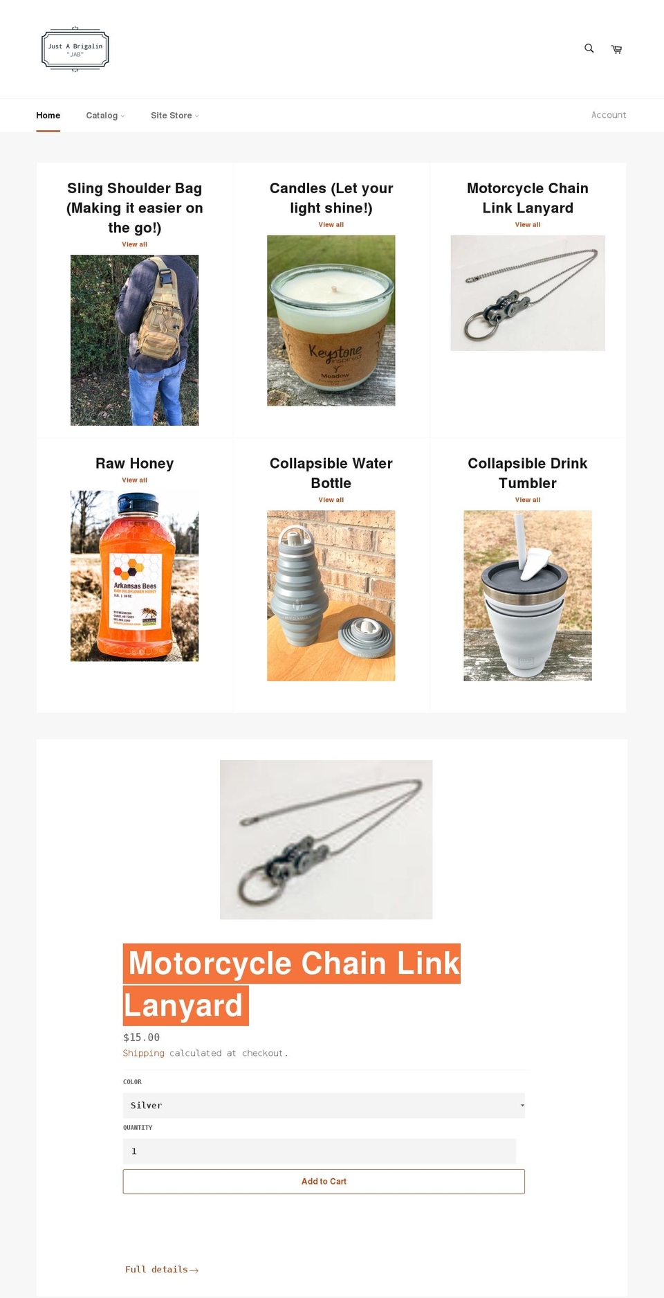 justabrigalin.com shopify website screenshot